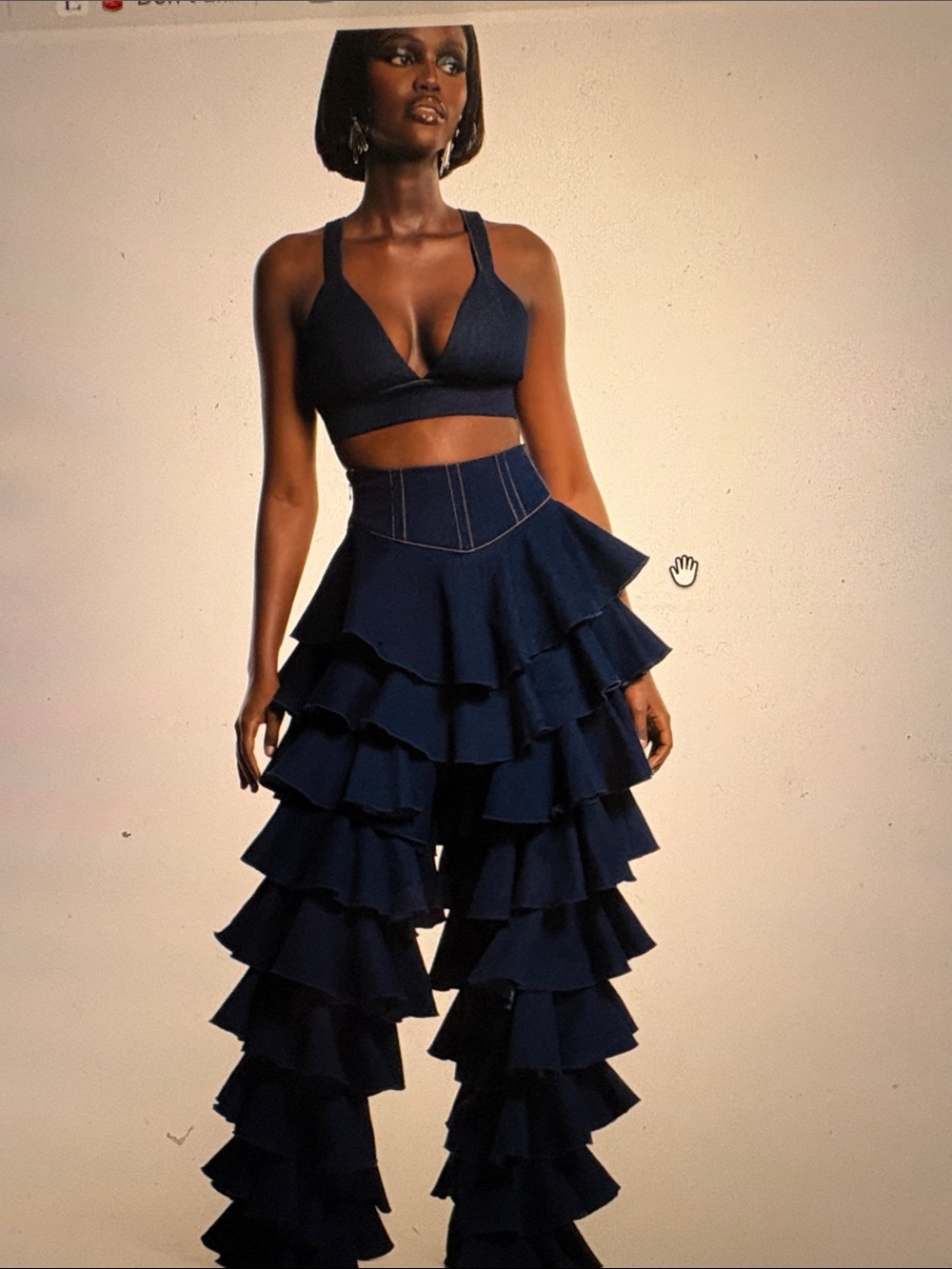 OFUURE Navy Asymmetrical Tiered Ruffle Skirt-Pants
